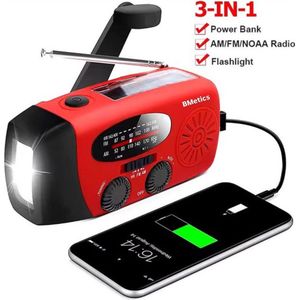 BMetics Draagbare Noodradio - Powerbank 2000 mAh - Zaklamp - Solar Opwindbaar - SOS alarm - USB-C kabel - Noodpakket - Kunststof - Rood
