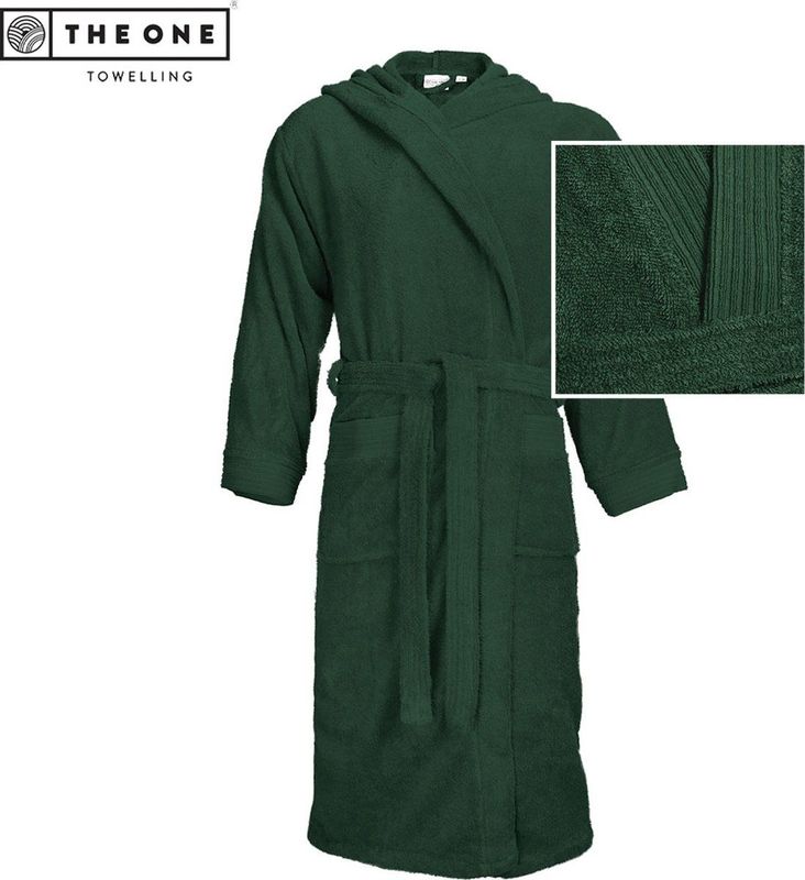 The One - Towelling Badjas - Donkergroen - Zachte Kamerjas met Capuchon - Vocht Absorberend - 100% Gekamd Badstofkatoen