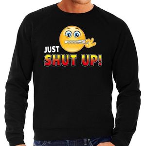 Funny emoticon sweater Just shut up zwart voor heren - Fun / cadeau trui S