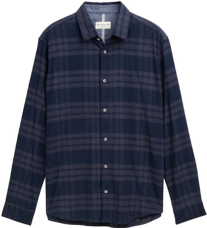 TOM TAILOR - Overhemd - Navy - Katoen - Geruit - Lange Mouw