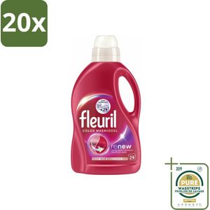 20 x Fleuril – Wasmiddel - Color – 29 wasbeurten – 1,305 L - Grootverpakking - Kleurbeschermend Wasmiddel - Gekleurde Kleding Was - Kleurbehoud - Vlekverwijdering - Wasmiddel Voor Gekleurde Stoffen