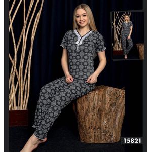 Pyjama- Huispak 2-delig- Pyjama dames volwassenen- Vrijetijdskleding- Fashion Home&Sleep Wear 15821- Zwart- Maat S