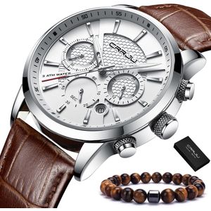 CRRJU - Horloge Heren - Cadeau voor Man - 42 mm - Bruin Wit