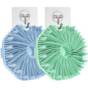 2 siliconen bodyscrubs, exfoliërende bodyscrub voor de douche, siliconen doucheborstel, antislip handvat, geschikt voor alle huidtypen, milieuvriendelijke douchescrub - lichtblauw, groen