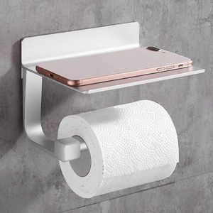 Toiletpapierhouder, zelfklevende toiletpapierhouder met aluminium rek, telefoonhouder voor keuken en badkamer, zilver