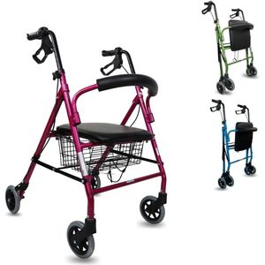 Inklapbare en Verstelbare Rollator met 4 Wielen en Remmen - Lichtgewicht Aluminium Rollator voor Senioren - Roze