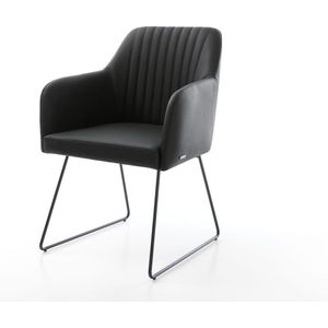 Gestoffeerde-stoel Greg-Flex slipframe zwart echt leer zwart pocketveer kern