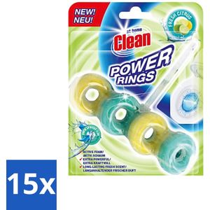 15 x At Home - Clean - Toiletblok - Power Rings - Fresh Citrus - Extra Sterk - 1 Blok - Toiletblok - Toilet Reinigen - Citrusgeur - Toilet Reinigingsblok - Power Rings
