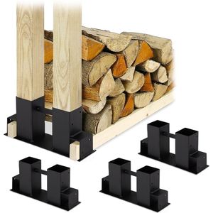 Relaxdays houtopslag diy - set van 4 - stapelhulp voor brandhout - haardhoutopslag staal