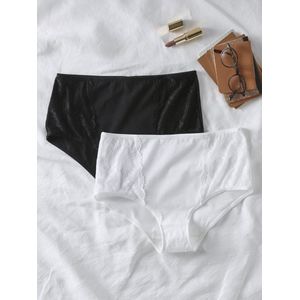 Envie de Fraise - Set van 2 - Zwangerschapsslips - Zwart - Biologisch Katoen, Hoge Taille, Kanten Inzetstukken