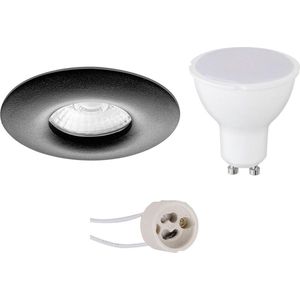 LED Spot Set - Aigi - Pragmi Luno Pro - Waterdicht IP65 - GU10 Fitting - Inbouw Rond - Mat Zwart - 6W - Helder/Koud Wit 6400K - Ø82mm