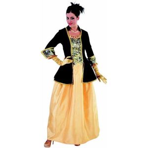 Markiezin jurk zwart en oker met goud brocaat - Jonkvrouw kostuum maat 38-40 (M)