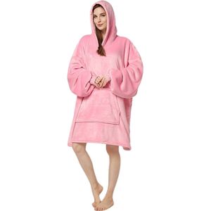 Nivard Hoodie Deken Met Mouwen - Knuffeldeken - Fleece Blanket - Dames - Heren - Kinderen - Plaid - Onesie - Extra Zacht & Warm - Roze
