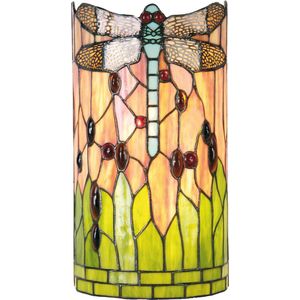 HAES DECO - Wandlamp Tiffany 20x11x36 cm Groen Bruin Glas Halfrond Libelle Muurlamp Sfeerlamp Tiffany Lamp