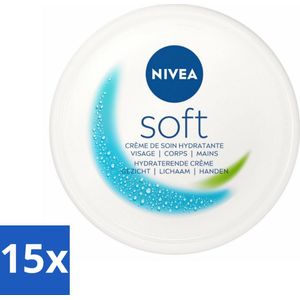 15 x NIVEA - Crème - Zachte Pot - Hydraterend - Gezicht, Lichaam, Handen - 200 ml - Hydraterende Crème - Gezichts- En Lichaamscrème - Zachte Huid - Vitamine E - Jojoba-olie