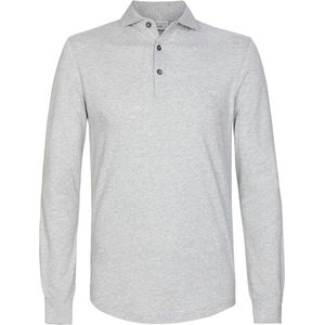 Profuomo - Longsleeve Polo - Grijs Melange - Slim-fit - Heren Poloshirt