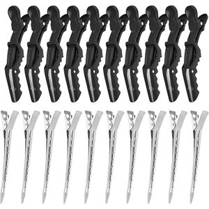 Guardian Beauty Alligator Haarclips – Sterke Grip Plastic & Metalen Clips voor Salons, Kappers en Professionele Haardressing (10 Stuks Zwart & 10 Stuks Zilver)
