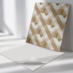 Wallfluent Vinyl Wandpaneel - Geometrie in aardtinten Zelfklevend Wandpaneel - 50 cm x 50 cm - Beige PVC wandpaneel - Set van 4 - Vierkant Wandbekleding Vinyl - Texturen Wandpaneel - PVC Muurpaneel - Wandpaneel Keuken en Badkamer