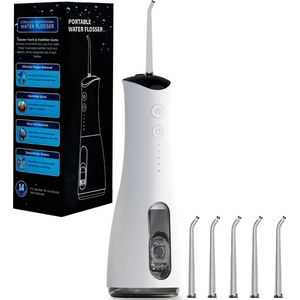 Waterflosser Draadloos – Flosapparaat – Monddouche met 5 Opzetstukken - 4 Standen – IPX7 Waterdicht - Wit
