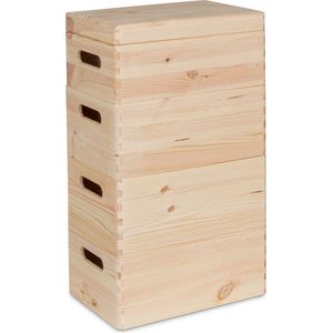 HAUDT® combinatie - 1x kist KIM Mini met klepdeksel 30 x 20 x 13 cm + 3x stapelkist KIM Mini 30 x 20 x 13 - naturel - kist - opslag