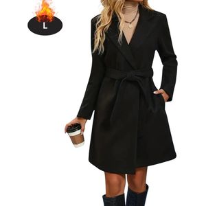 Livano Mantel Dames - Tussenmantel - Jas - Mantelpakje - Trenchcoat - Overjas - Overcoat - Winter - Zwart - L