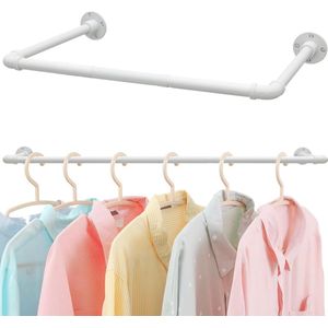 Kapstok Hangend Hangend Kledingrek Muur Gemonteerd 119 cm Mat Wit-Kledingrek Zwaar Belastbaar-Industriële Kleding Opknoping Rail-Metaal voor Slaapkamer