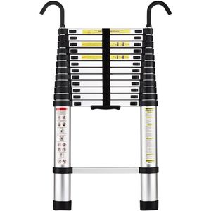 Zylo® Telescopische Ladder - Telescopische Vouwladder - Uitschuifbare ladder - 150 kg Capaciteit - 3.2m - 49x13x91cm - Zilver