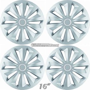 Wieldoppen set FOXY-S 16 inch in zilver + chroom ring. Set a 4 stuks (CONTROLEER UW BANDENMAAT en lees a.u.b. de onderstaande, uitgebreide tekst!)