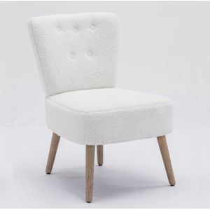 Merax Ergonomische Teddy Fauteuil - Witte Accentstoel met Houten Poten en Verstelbare Voetjes voor Woonkamer en Slaapkamer