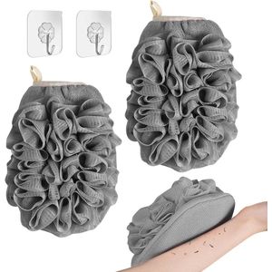 Exfoliërende handschoenen met haken - Dubbelzijdige bodyscrubhandschoen met loofah - Badspons voor zachte huid - Dode huidverwijderaar - Elastische douchepuff voor mannen en vrouwen - Set van 2