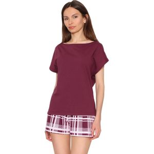 Bellivalini Dames Pyjama - Korte mouwen - Korte broek - Katoen - BLV-BLV50-174-PJ - Wijnrood Geruit - S