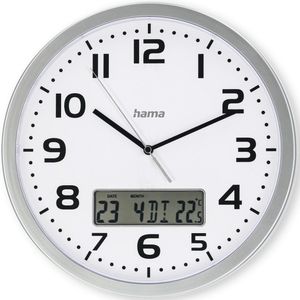 Hama DCF-wandklok ""Moorea"" met datum- en temperatuurweergave, Ø 30 cm, zilver