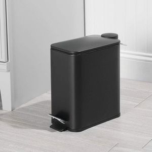 Pedaalemmer - afvalbak/prullenbak - voor badkamer, keuken en kantoor - met pedaal, deksel en plastic binnenemmer/rechthoekig/metaal/5 liter - zwart