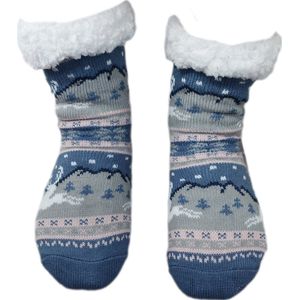 Huissokken - Kerstsokken - Wintersokken - Warme wintersokken - Thermo - Gevoerd - Unisex - Kleur Lichtblauw/Wit/Grijs/Lichtroze met Wintermotief - Maat 35 T/M 38 - Antislip - Cadeau - Kerst