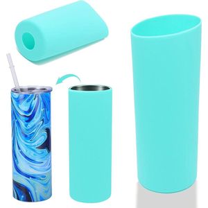 Siliconen sleeve voor sublimatie tumblers 20 oz - Herbruikbare sublimatie mouw klem - Voor volledige wrap tumbler blanks - Cyaan .