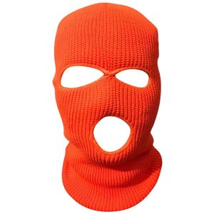 1 warm wintermasker, masker met 3 gaten, gebreid ski-koud fietsmasker, multifunctioneel masker, motor- en fiets-skimuts,oranje