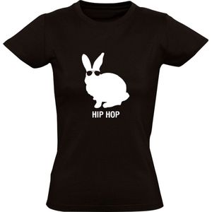 Hip hop konijn Dames T-shirt | huisdier | dier | stoer | bril | grappig | Zwart