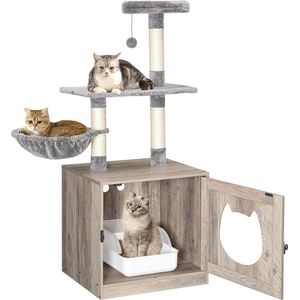 IN.HOMEXL All-In-One kattenmeubel Meow - Krabpaal met kattenbak - Katten Huis - Kattentoiletmeubel - Grijs - 52x134x52cm
