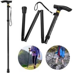 Verstelbare opvouwbare wandelstok - Lichtgewicht en antislip - Aluminium - Wandelstok - Wandelstok - Unisex - Ideaal voor wandelen, trekking en reizen - Zwart