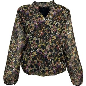 Pink Lady - E202 - Blouse - Groen Print - V-hals en Elastiek Onderzijde