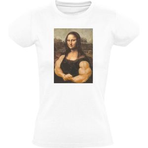 Mona Lisa Portret Met Spierballen Dames T-shirt - kunst - schilderij - da vinci - kunstenaar - gym - sportschool - fitness - humor - grappig - cadeau