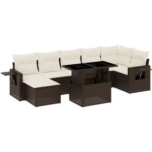 vidaXL - 8-delige - Loungeset - met - kussens - poly - rattan - bruin