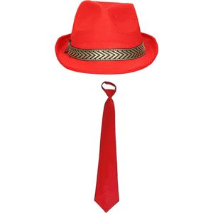 Toppers in concert - Carnaval verkleedset Redman - hoed en party stropdas - rood - heren/dames - verkleedkleding accessoires
