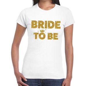 Bride to Be gouden glitter tekst t-shirt wit dames - dames shirt Bride to Be - Vrijgezellenfeest kleding XS