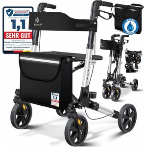 Lichtgewicht Rollator Opvouwbaar met Zitfunctie voor Binnen en Buiten - Verstelbaar Looprek Inclusief Tas