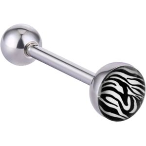 Fako Bijoux® - Tongpiercing - Zebra - 7mm - 28mm - Wit