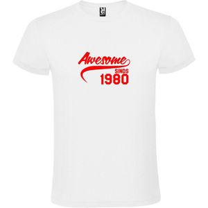 Wit T-Shirt met “Awesome sinds 1980 “ Afbeelding Rood Size L