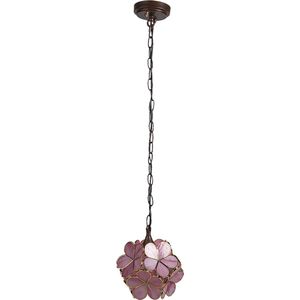HAES DECO - Tiffany Hanglamp 21x21x17/90 cm Roze Geel Glas Bloemen Hanglamp Eettafel Hanglampen Eetkamer Glas in Lood