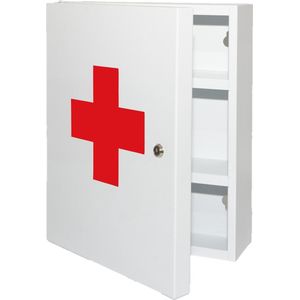 Culinorm Medicijnkastje van staal met slot - 35cm x 45 cm x 15 cm  - Wit met rood kruis