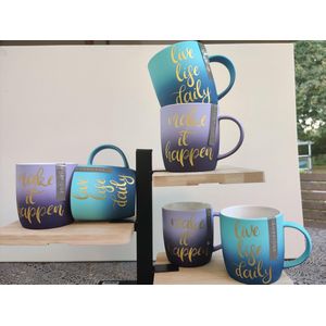 koffie-theemokken LIZ - set van 6 mokken - 2 assorti - blauw en paars -keramiek